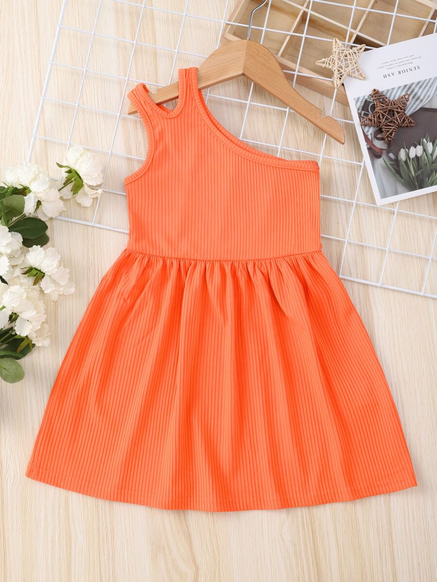 SHEIN Toddler Girls One Shoulder Cut Out Dress - Orange - View 1