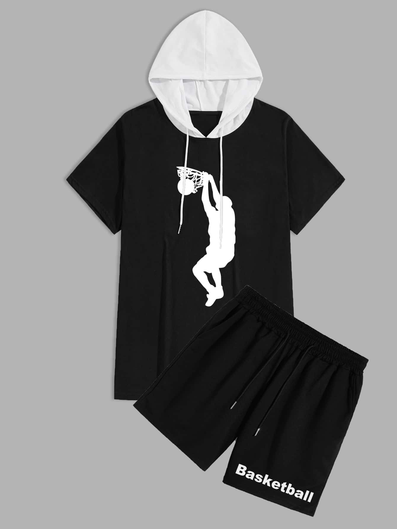 Manfinity Bộ hai mảnh Nam Dây kéo Con số Lá thư Sẵn sàng - màu đen - Xem 1