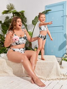 Plus Size 1 Bộ Dây Buộc Xà Lách Viền Bộ Bikini Đi Biển Mùa Hè - Nhiều màu - Xem 1