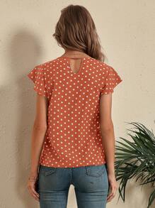 SHEIN LUNE Polka Dot Butterfly Sleeve Blouse - Burnt Orange - View 2
