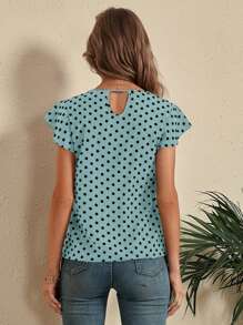 SHEIN LUNE Polka Dot Butterfly Sleeve Blouse - Mint Blue - View 2