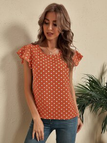 SHEIN LUNE Polka Dot Butterfly Sleeve Blouse - Burnt Orange - View 5