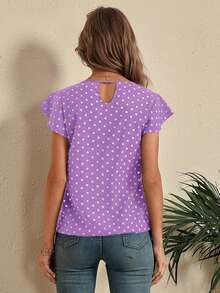 SHEIN LUNE Polka Dot Butterfly Sleeve Blouse - Purple - View 2