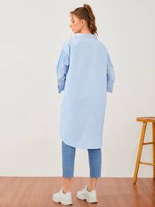 Mulvari Striped Drop Shoulder High Low Hem Blouse - Blue and White - View 3