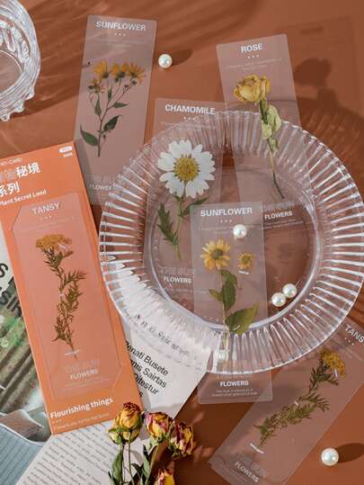 5pcs/Pack Yesterday's Florist PET Semi-Transparent Creative Planner Bookmarks Printed With Flowers And Plants #Ships Per Single Pack