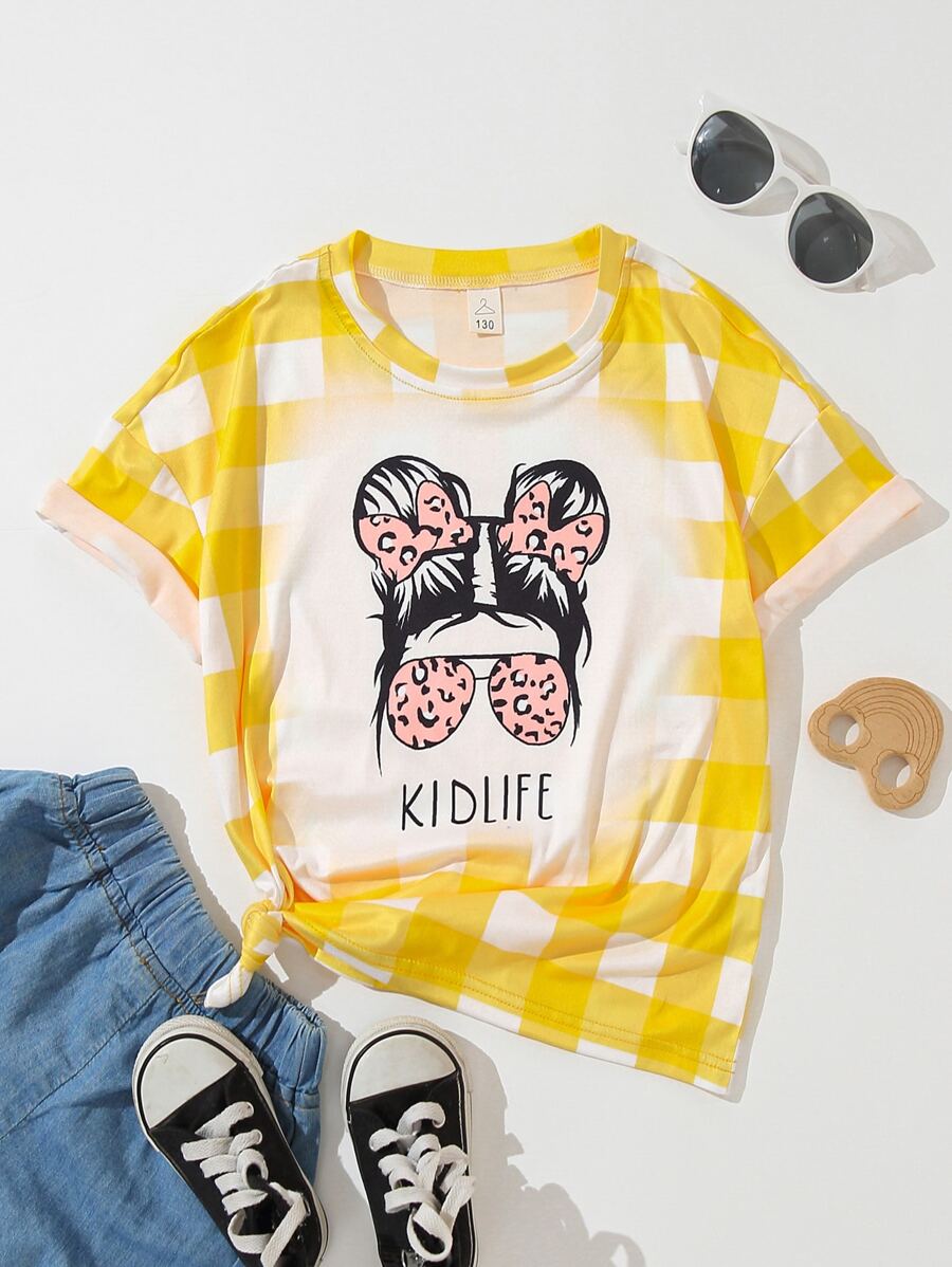 Tops con gái Con số Kẻ sọc Giải trí - Màu vàng - Xem 1