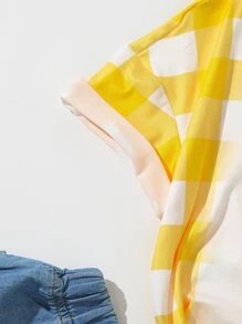 Tops con gái Con số Kẻ sọc Giải trí - Màu vàng - Xem 6