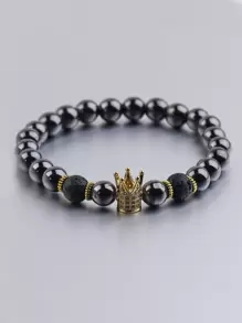 Fashionable and Popular Men Rhinestone Crown Decor Beaded Bracelet for Jewelry Gift and for a Stylish Look - Multicolor - View 1