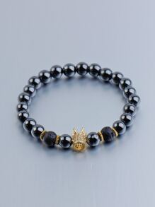 Fashionable and Popular Men Rhinestone Crown Decor Beaded Bracelet for Jewelry Gift and for a Stylish Look - Multicolor - View 2