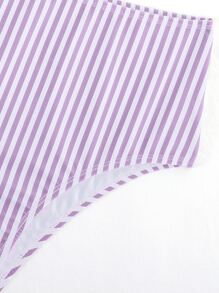 SHEIN Swim Bãi Biển Mùa Hè Sọc Bikini Bộ Xù Viền Một Vai Áo Ngực Không Dây & Cao Cấp Bikini 2 Miếng Bikini - Màu Lilac Tím - Xem 4