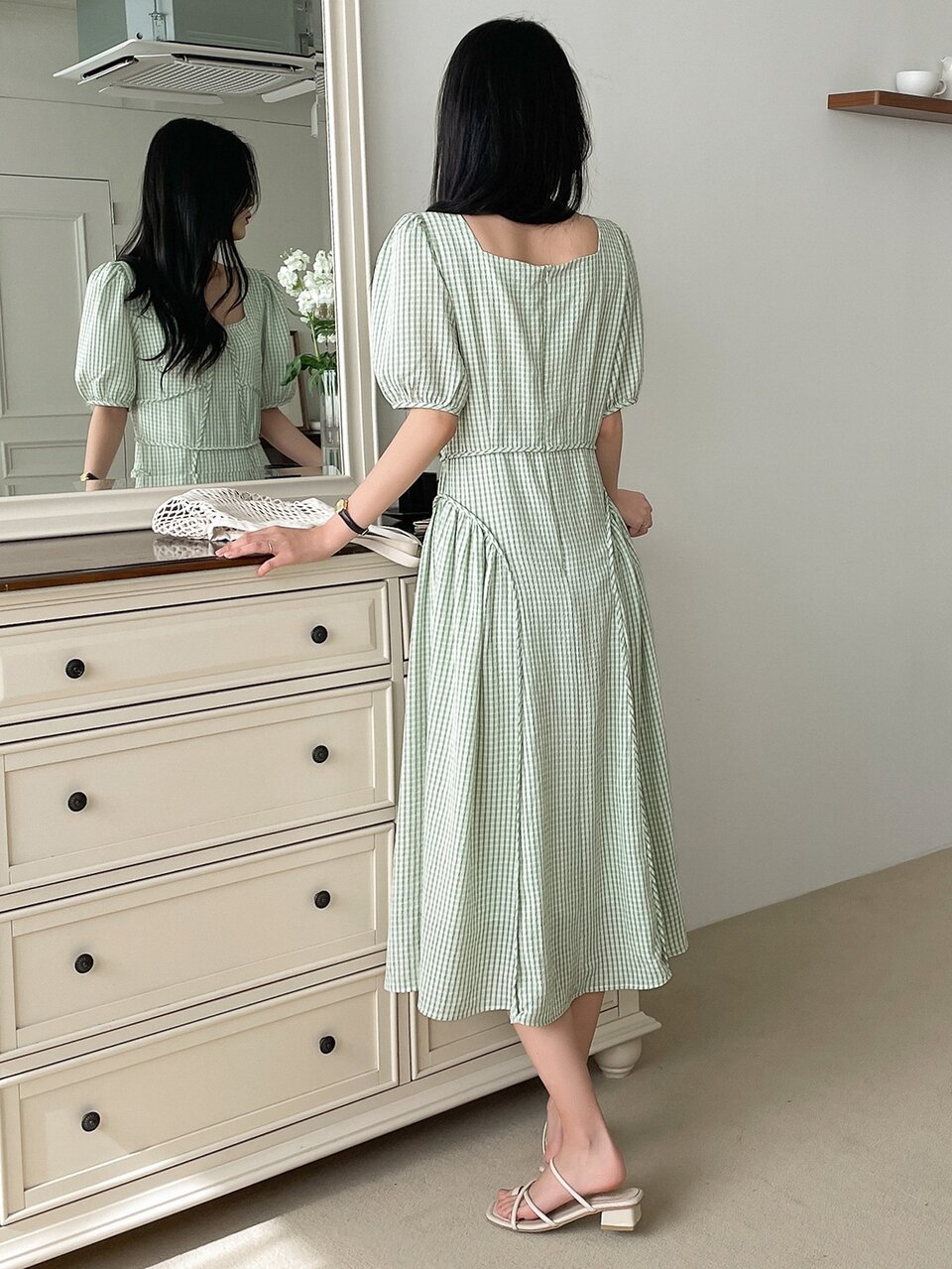Gingham Puff Sleeve Dress