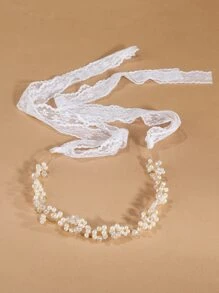 Băng đô trang trí tóc giả ngọc trai cho bé gái - trắng - Xem 1