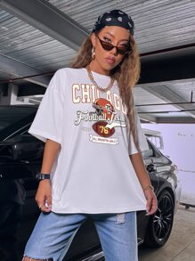 SHEIN Unity Áo thun nữ Slogan Giải trí - trắng - Xem 6