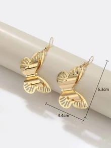 鏤空蝴蝶耳墜 - 金黃色 - 查看 4