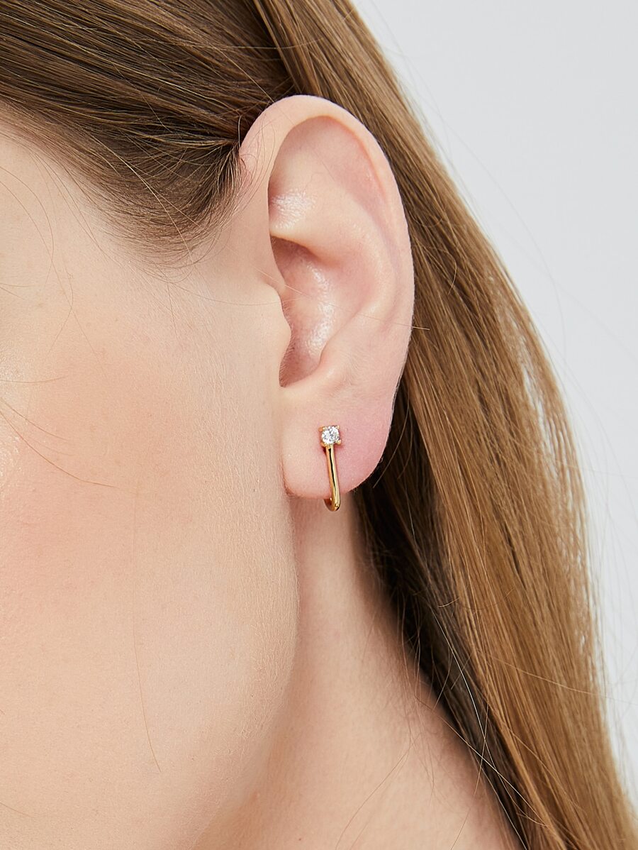 方晶鋯石細節耳環 - 金黃色 - 查看 1