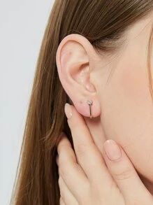 方晶鋯石細節耳環 - 金黃色 - 查看 2