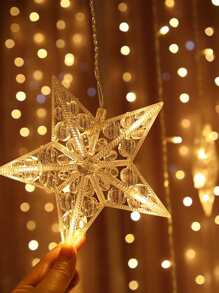 1条115颗LED灯珠的2.5米*0.8米镂空亚克力星月帘灯，2米电源线，电池供电，家居装饰镂空星月帘LED灯，适用于斋月、节日、露营、办公室装饰