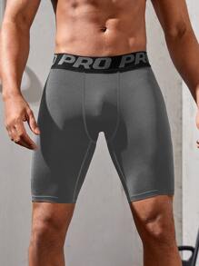 Manfinity Fitness Boyfriend Style Men Letter Tape Topstitching Sports Tights Legging Shorts - Grey - View 3