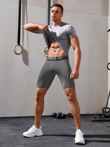 Manfinity Fitness Boyfriend Style Men Letter Tape Topstitching Sports Tights Legging Shorts - Grey - View 4