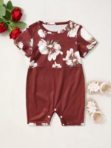 Baby 1pc Floral Print Romper - Burgundy - View 1