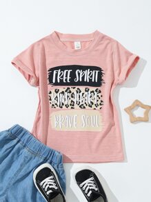 小女童1入組豹紋和字母圖案T恤 - 粉色 - 查看 1