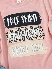 小女童1入組豹紋和字母圖案T恤 - 粉色 - 查看 6