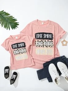 小女童1入組豹紋和字母圖案T恤 - 粉色 - 查看 7