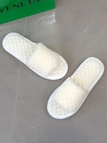 Single Band Fluffy Detail Bedroom Slippers - White - View 6