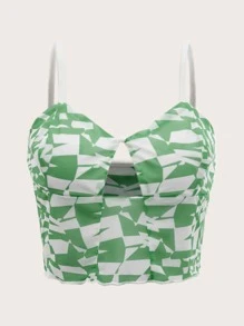 ROMWE Top de tirantes con estampado geométrico con abertura - Verde - Ver 1