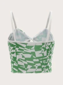 ROMWE Top de tirantes con estampado geométrico con abertura - Verde - Ver 2