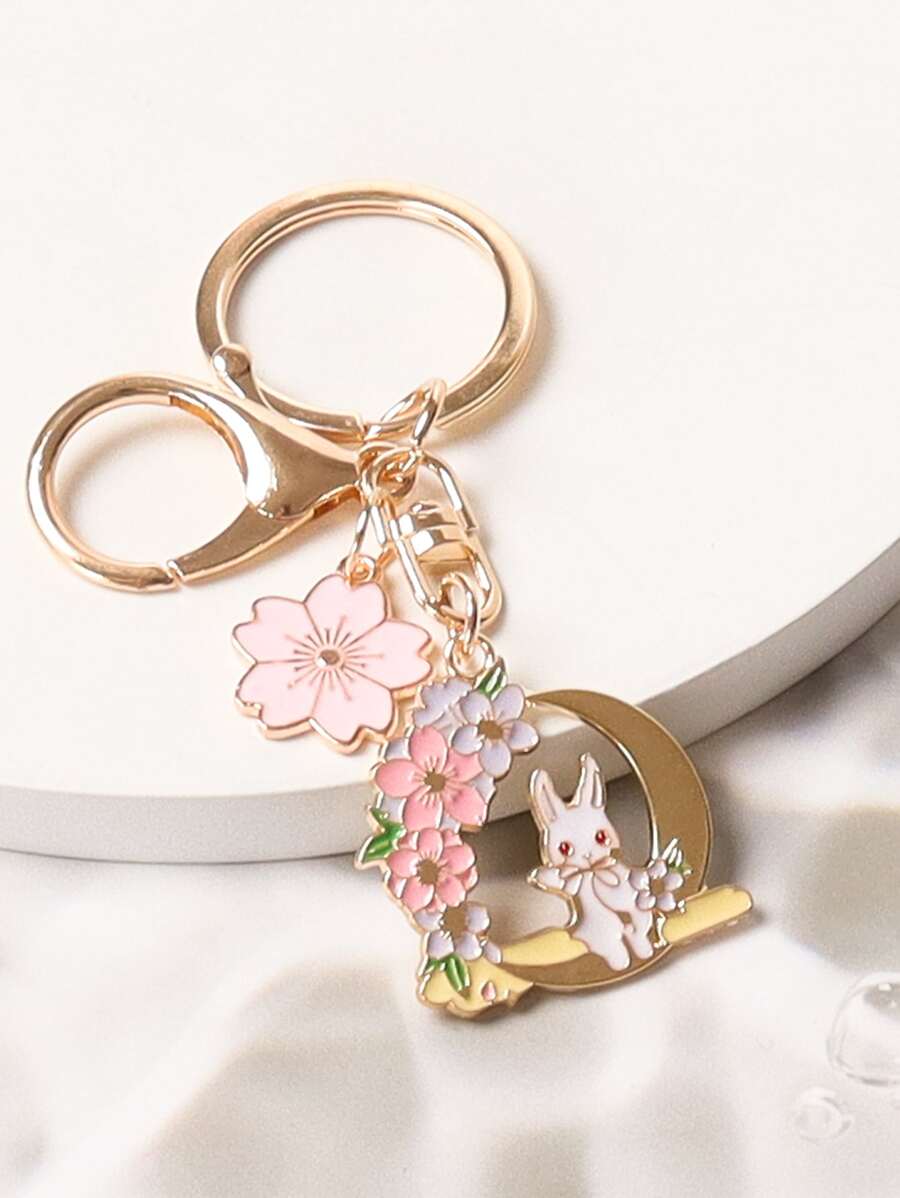 Móc khóa quyến rũ Hoa & Thỏ - Nhiều màu - Xem 1