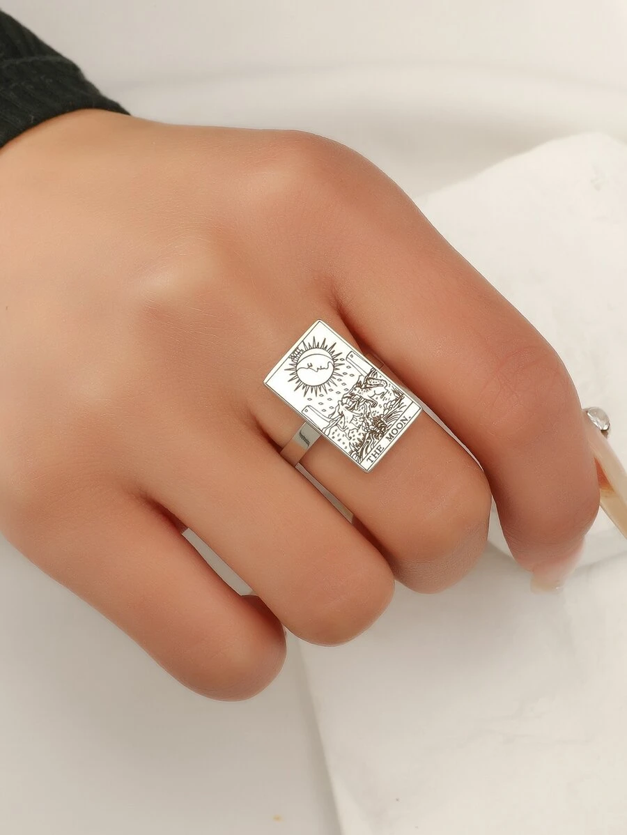 The Moon Tarot Card Ring - Silver - View 1