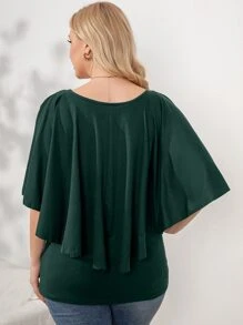 SHEIN Clasi 大碼素色荷葉邊T恤 - 墨綠色 - 查看 2