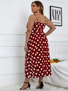 SHEIN Clasi Đầm Plus Size Thắt lưng Trọn gói Chấm bi Boho - Đỏ - Xem 2