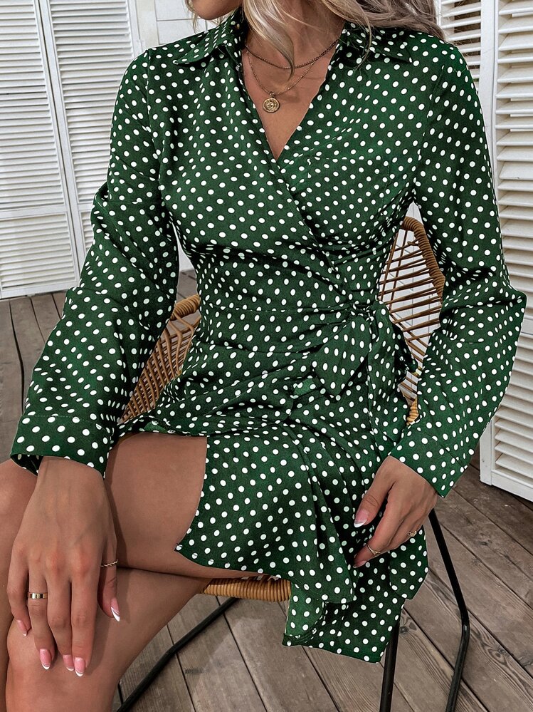 Polka Dot Tie Side Wrap Dress | SHEIN USA