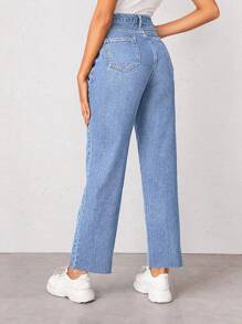Bleach Wash High-Rise Baggy Jeans - Medium Wash - View 2