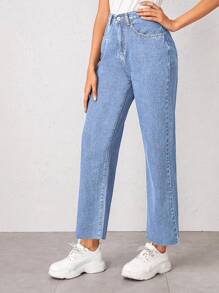 Bleach Wash High-Rise Baggy Jeans - Medium Wash - View 4
