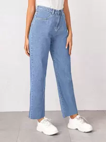 Bleach Wash High-Rise Baggy Jeans - Medium Wash - View 5
