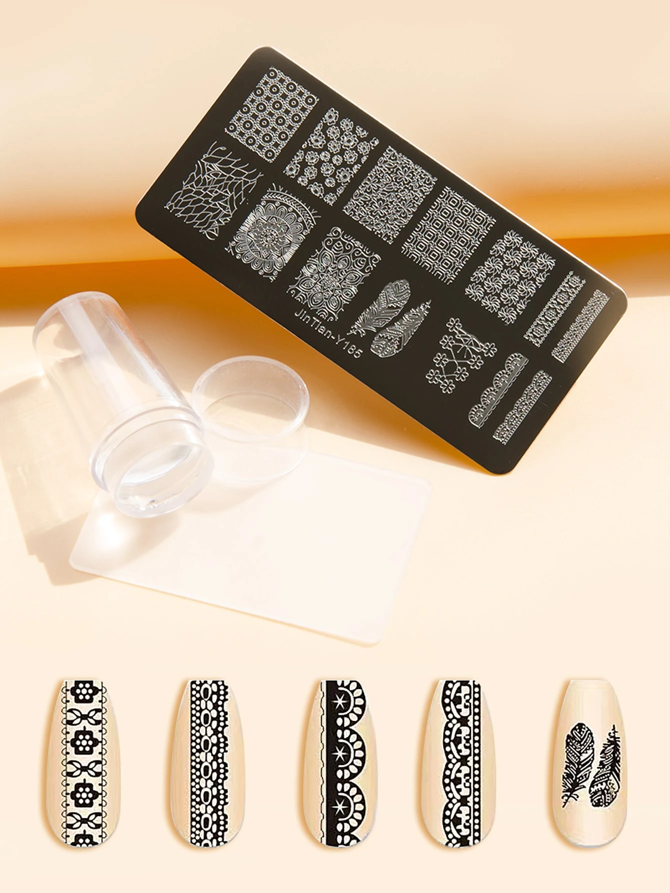 3Pcs Nail Art Template Plate & Stamper & Scraper Set | Shein Asia