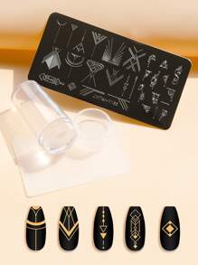 3 cái Nail Art Template & Stamper & Squeegee Set - Nhiều màu - Xem 1