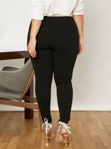 SHEIN Privé Plus Contrast Sequin Skinny Trousers - Black - View 2