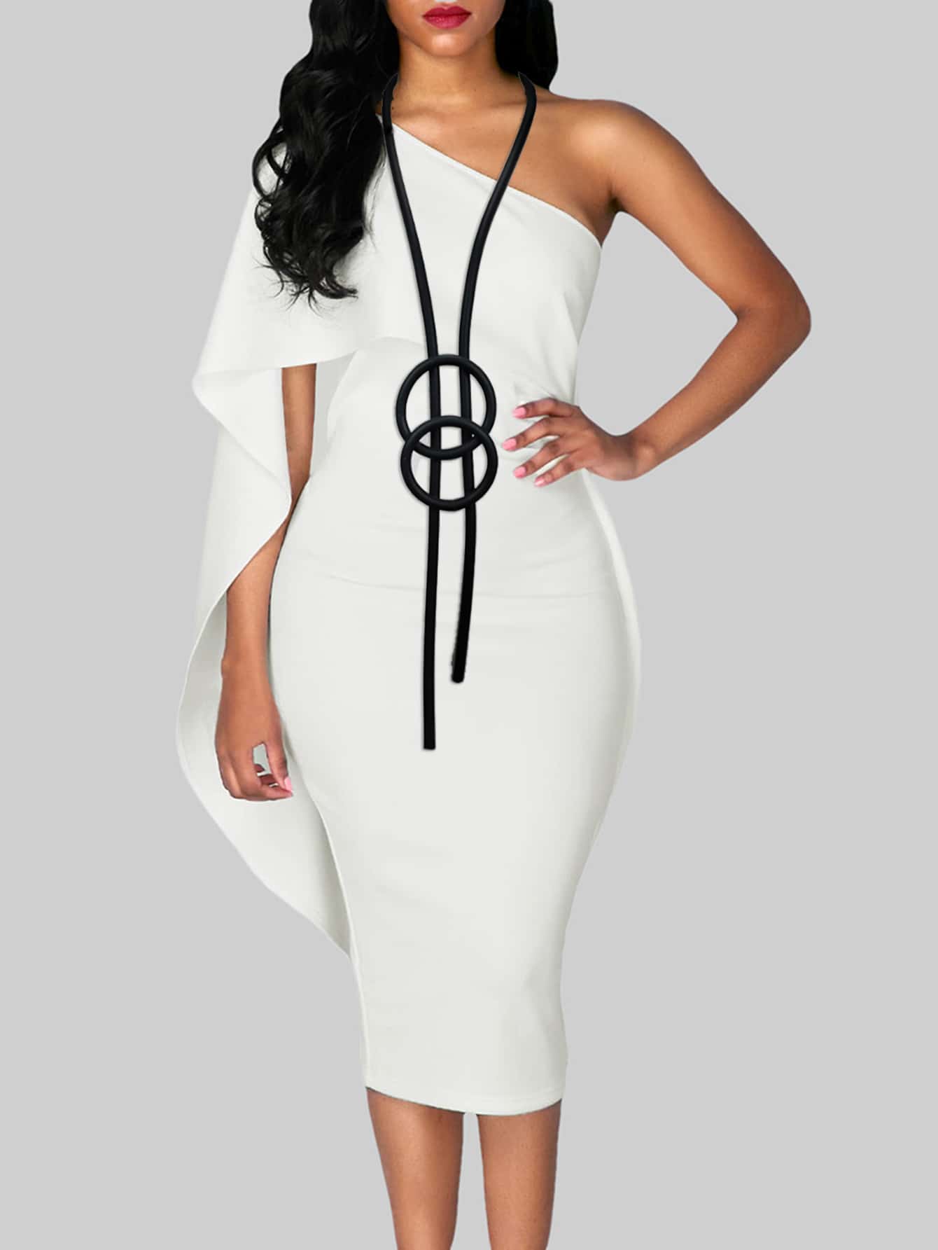 1pc Round Pendant Rubber Necklace - Black - View 1