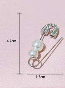 1pc Faux Pearl & Rhinestone Decor Safety Pin Design Earring - Silver - View 3