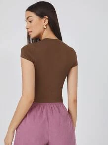 SHEIN BASICS Cap Sleeve Solid Crop Top