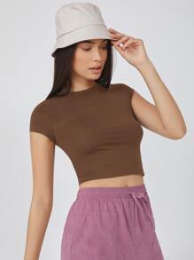 SHEIN BASICS Cap Sleeve Solid Crop Top