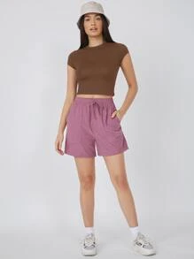 SHEIN BASICS Cap Sleeve Solid Crop Top