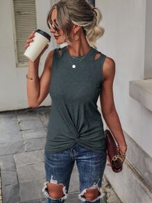 SHEIN Unity Cut Out Twist Hem Tank Top - Dark Grey - View 1