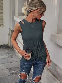 SHEIN Unity Cut Out Twist Hem Tank Top - Dark Grey - View 3