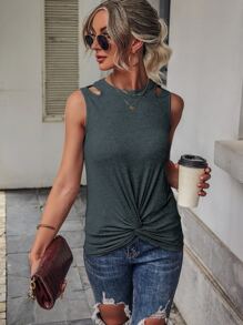 SHEIN Unity Cut Out Twist Hem Tank Top - Dark Grey - View 5
