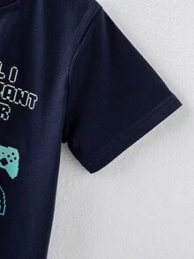 男孩遊戲手柄和標語圖案T恤 - 藏蓝色 - 查看 5